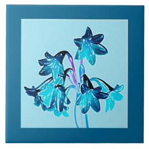 Sketch of Daylilies - Cobalt and Sky Blue Ceramic Tile