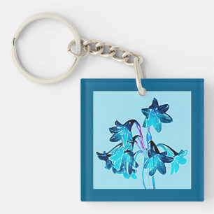 Sketch of Daylilies - Cobalt and Sky Blue Keychain
