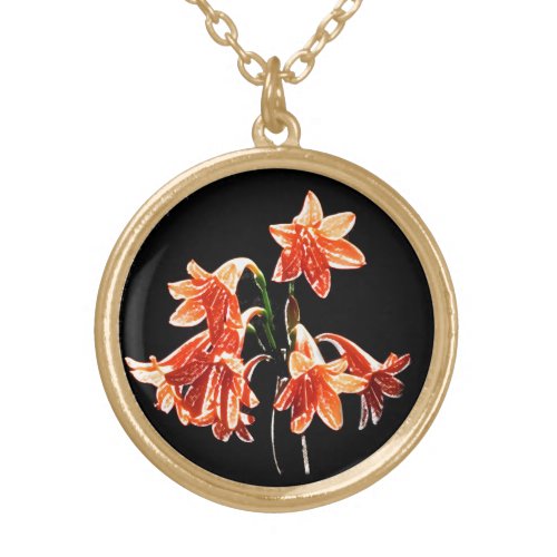 Sketch of Daylilies _ Mandarin orange and Rust Gold Plated Necklace