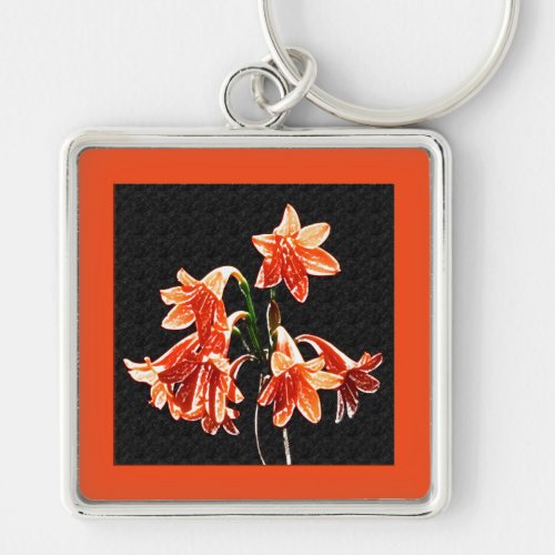 Sketch of Daylilies _ Mandarin orange and Rust Keychain