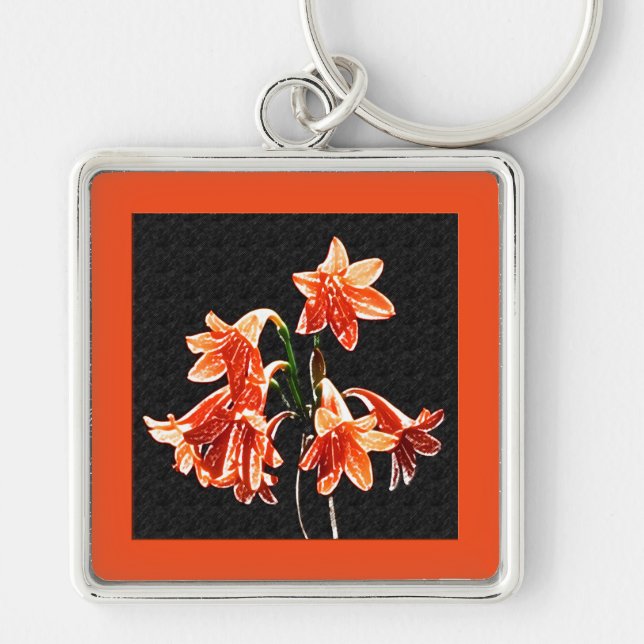 Sketch of Daylilies - Mandarin orange and Rust Keychain (Front)