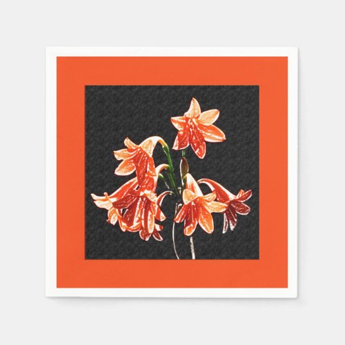 Sketch of Daylilies _ Mandarin orange and Rust Paper Napkins