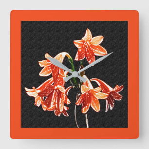 Sketch of Daylilies - Mandarin orange and Rust Square Wall Clock