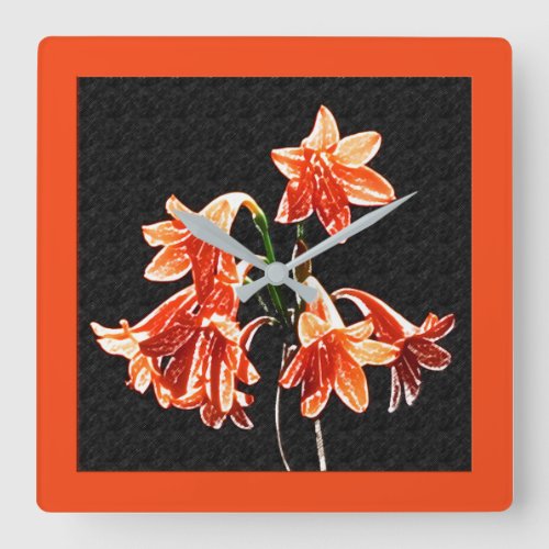 Sketch of Daylilies _ Mandarin orange and Rust Square Wall Clock