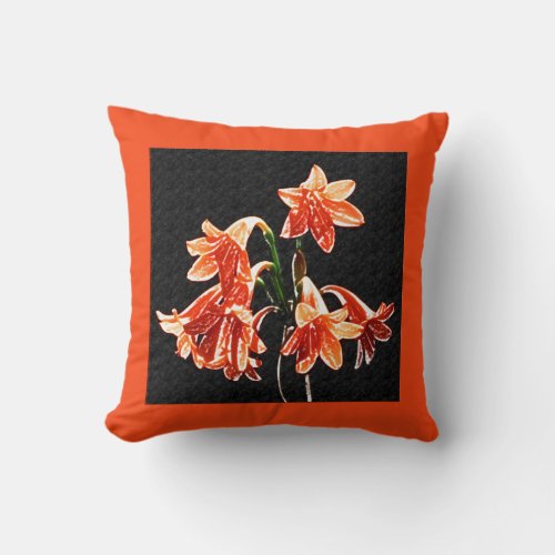 Sketch of Daylilies _ Mandarin orange and Rust Throw Pillow