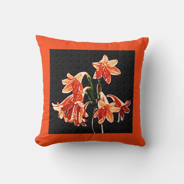 Sketch of Daylilies - Mandarin orange and Rust Throw Pillow (Front)