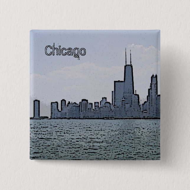 Sketch of Gorgeous Chicago Skyline Pinback Button (Front)