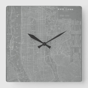 Sketch of New York City Map Square Wall Clock