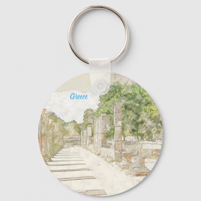 Sketch of Ruins in Ancient Olympia Elis Greece Keychain (Front)