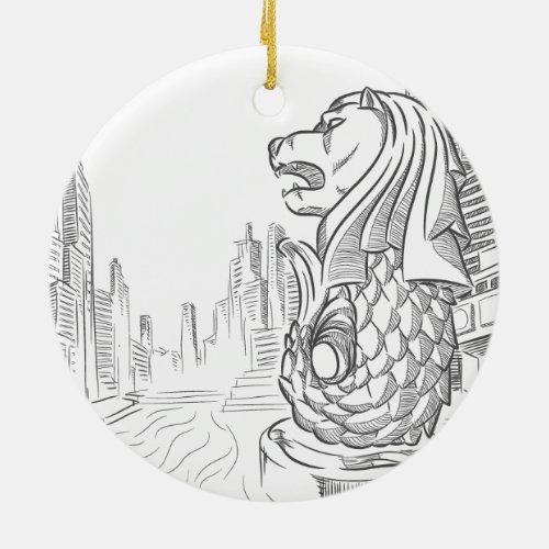 Sketch of Singapore Tourism Landmark _ Merlion Ceramic Ornament