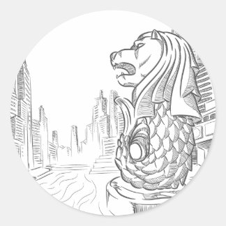 Sketch of Singapore Tourism Landmark - Merlion Classic Round Sticker