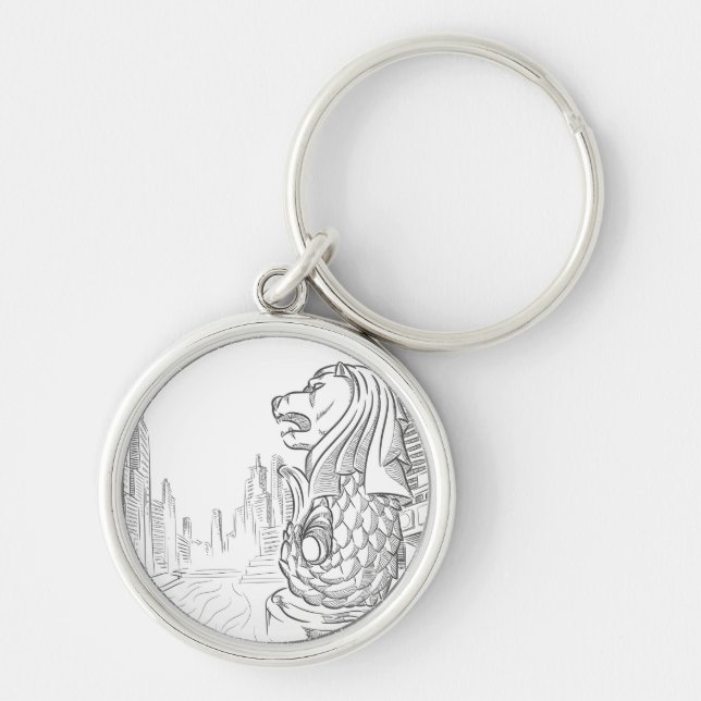Sketch of Singapore Tourism Landmark - Merlion Keychain (Front)