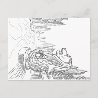 Sketch of Singapore Tourism Landmark - Merlion Postcard