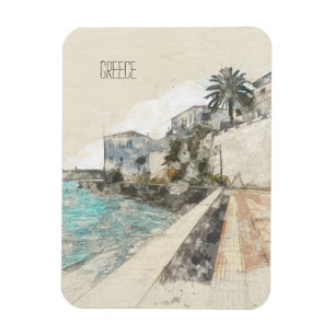 Sketch of Spetses Embankment Magnet – Charming 