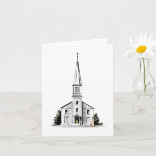 Sketch of Village Church in 1800s Note Card