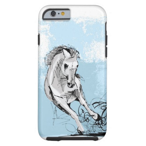Sketch of white horse running tough iPhone 6 case