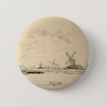 Sketch Of Windmills Button by vintageworks at Zazzle