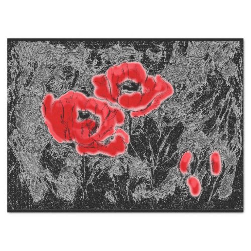 Sketch pencil hand drawn red poppy flowers beautif tissue paper