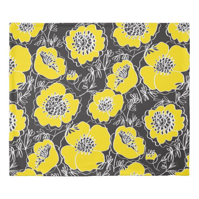 Sketch Peony Flowers Fun Pattern Duvet Cover (Front)