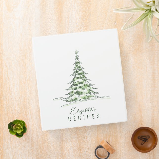 Sketch Pine Christmas Tree Cookbook Minimal Recipe 3 Ring Binder (In Situ)