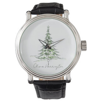 Sketch Pine Christmas Tree Minimal Script Name Watch