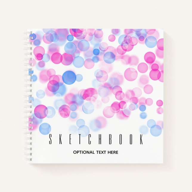 Sketch Pink Blue Bokeh Effect Dots | Personalized Notebook (Front)