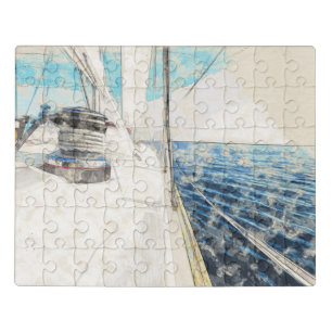 Sketch Sailboat Riding Waves Jigsaw Puzzle – Art