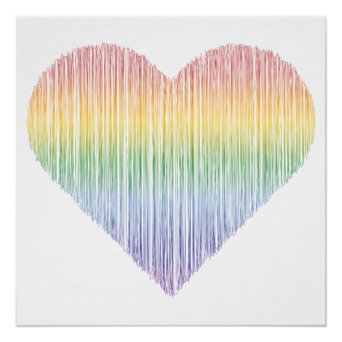 Sketch Scribble Effect Rainbow Heart  Poster