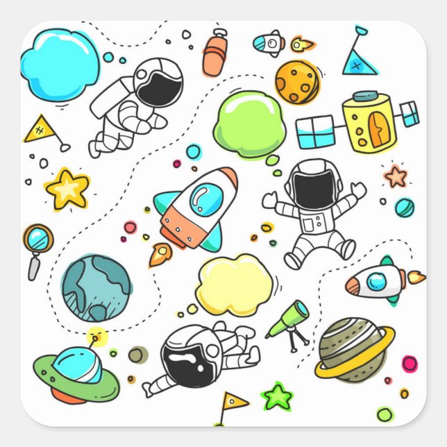 Sketch set cute collection child square sticker (Front)