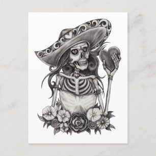 Sketch Skeleton Love Heart Postcard