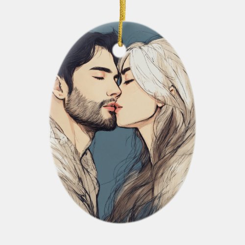 Sketch Style Romance Eurasian Woman and Russian  Ceramic Ornament