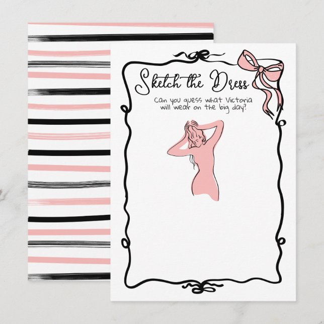 Sketch the Dress Hand Drawn Bow Bridal Shower game Invitation (Front/Back)