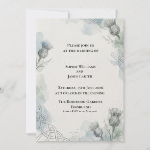 Sketch Thistle Celtic Knot Scottish Wedding Invitation