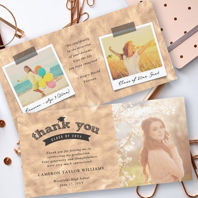Sketch Typography On Copper Graduation Cap Photo Thank You Card (Creator Uploaded)