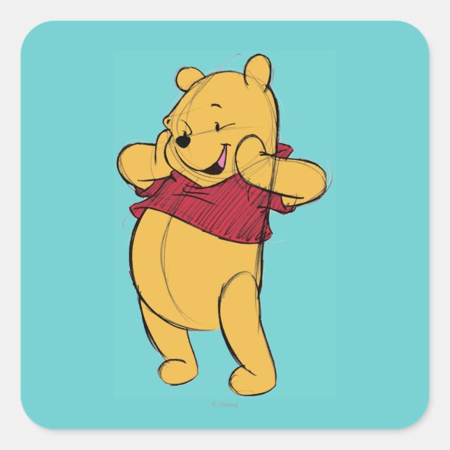 Sketch Winnie the Pooh Square Sticker (Front)