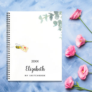 Sketchbook bee eucalyptus monogram cute notebook