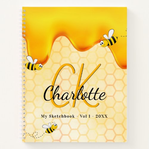 Sketchbook bee honey dripping monogram notebook