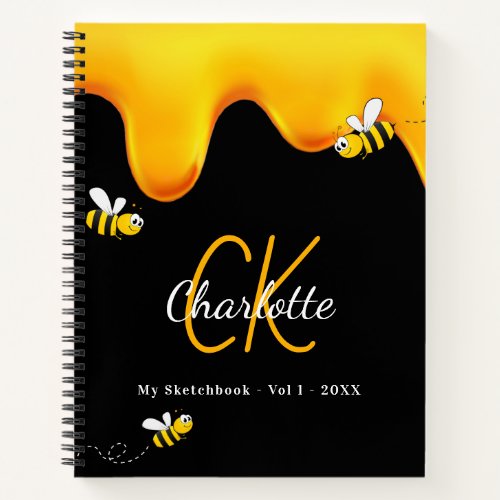 Sketchbook bees black honey drips monogram notebook