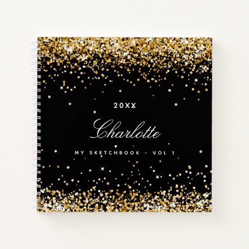 Sketchbook black gold name script notebook