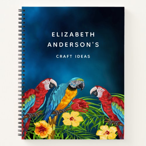 Sketchbook blue parrots floral tropical notebook