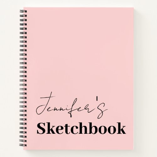 Sketchbook Blush Pink Black Script Personalized Notebook