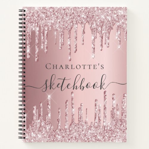 Sketchbook blush pink glitter drips monogram notebook