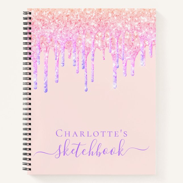Sketchbook blush pink glitter drips notebook (Front)