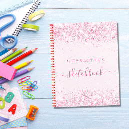 Sketchbook blush pink glitter name script notebook