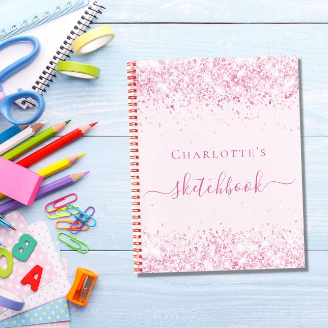 Sketchbook blush pink glitter name script notebook (Creator Uploaded)