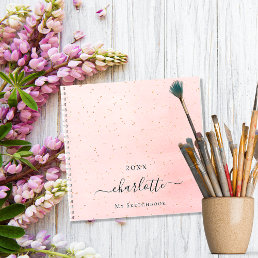 Sketchbook blush pink gold name script sparkles notebook