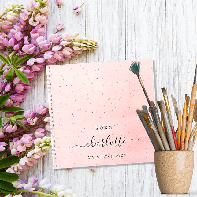 Sketchbook blush pink gold name script sparkles notebook (Creator Uploaded)