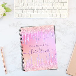 Sketchbook blush pink iridescent name notebook
