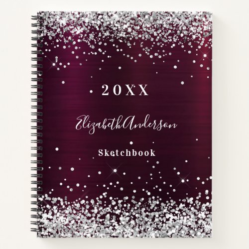Sketchbook burgundy silver name notebook
