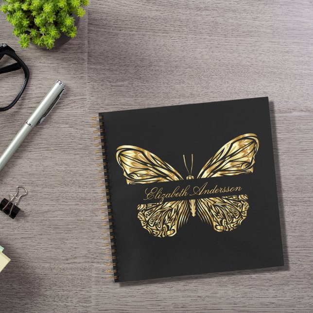 Sketchbook butterfly black gold elegant name notebook (Creator Uploaded)